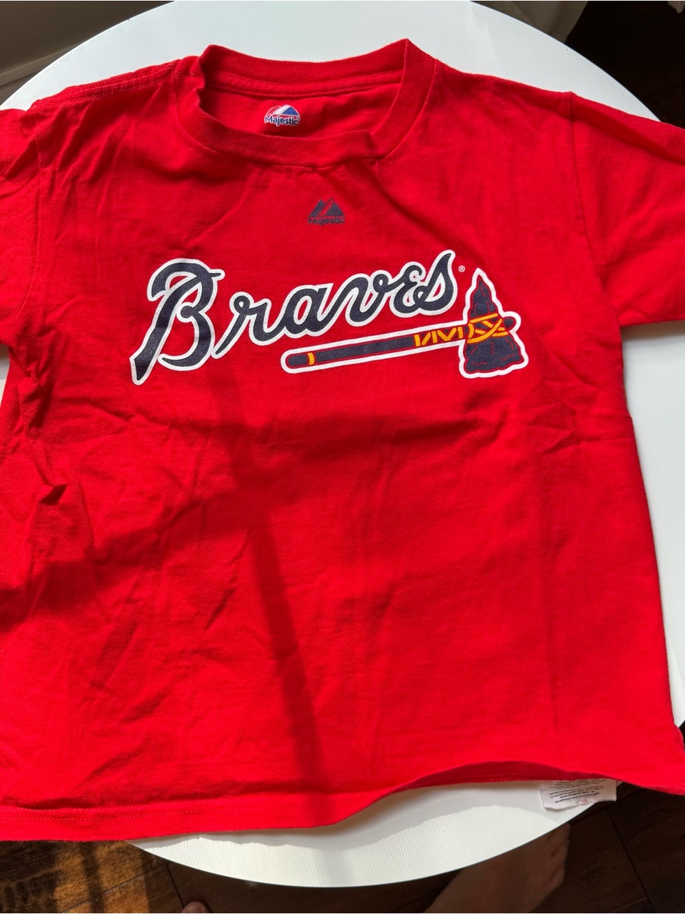 Majestic Red Braves Logo Kids Short Sleeve Tee
